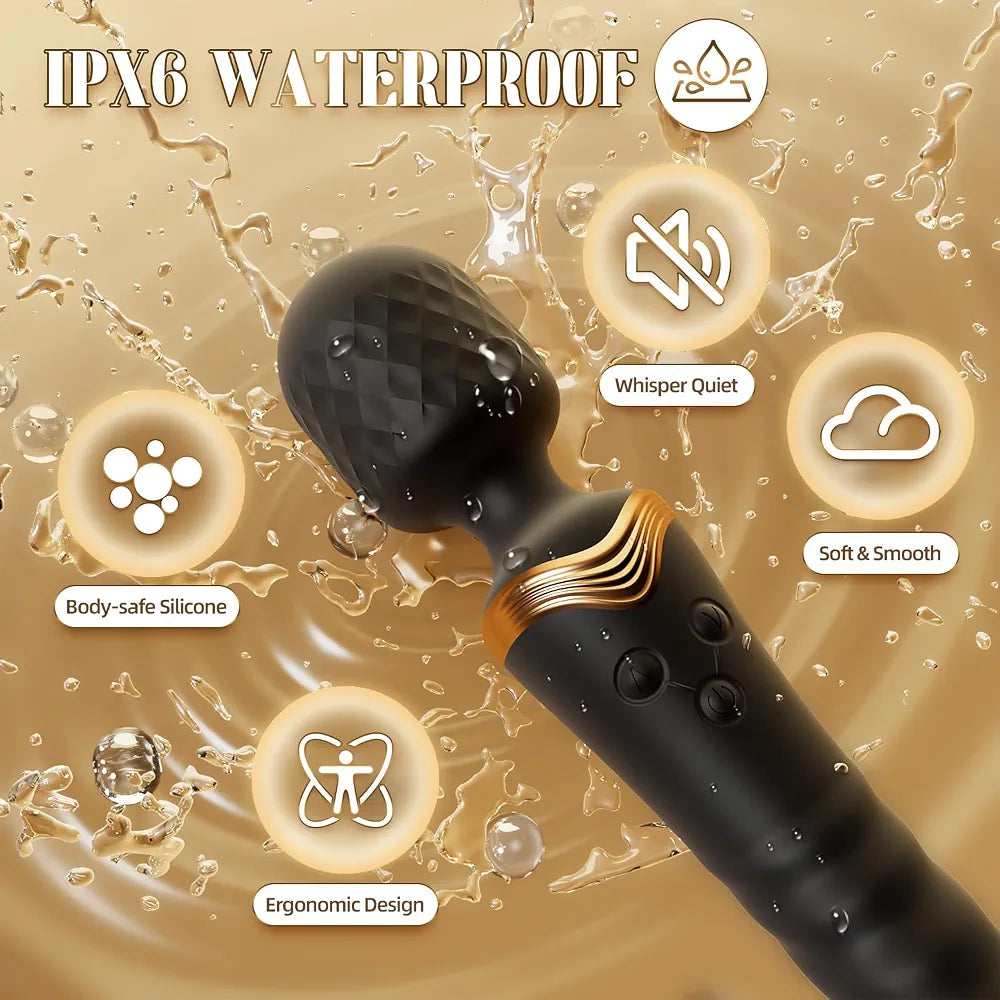 Premium Rechargeable Waterproof Wand Massager for G-Spot and Clitoral Stimulation