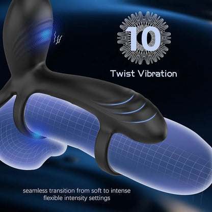 10-Mode Dual-Stimulation Vibrating Penis Ring with G-Spot and Clitoral Massager