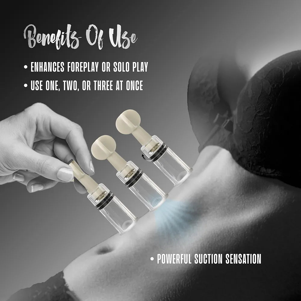 Temptasia Adjustable Vacuum Suction Stimulators for Clitoris and Nipples - 3 Piece Set