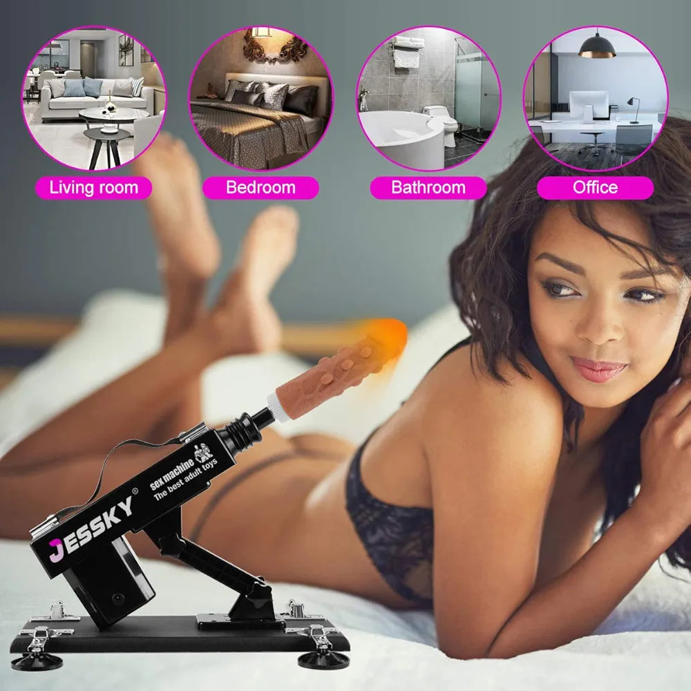Adjustable Automatic Sex Machine with 9 Realistic Dildo Attachments and 3XLR Connector