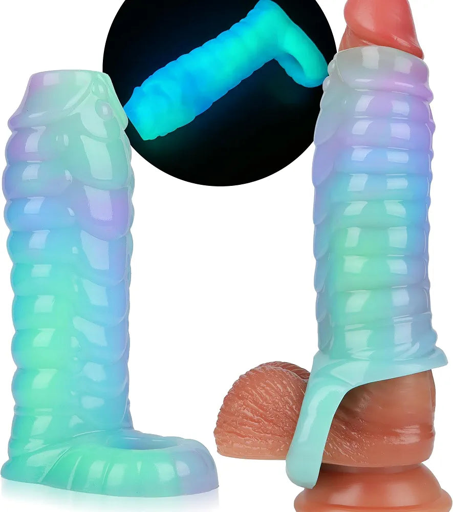 Luminous Silicone Dragon Penis Sleeve and Girth Extender with Cock Ring