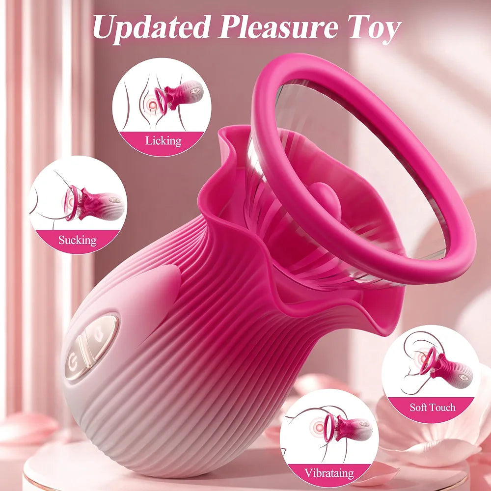 Rose AI-Sync Vibrator: 21-Mode Suction, Licking & Vibration Toy for Clitoral and Anal Stimulation
