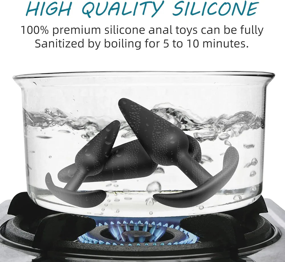 3-Piece Silicone Anal Training Plug Set with Flared Base for Beginners and Advanced Users