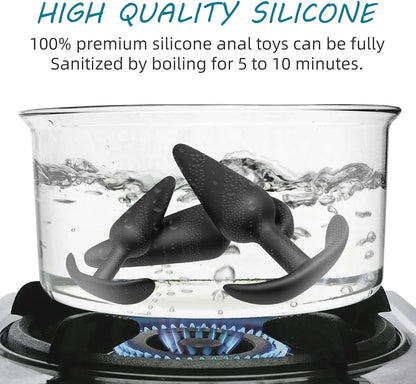 3-Piece Silicone Anal Training Plug Set with Flared Base for Beginners and Advanced Users