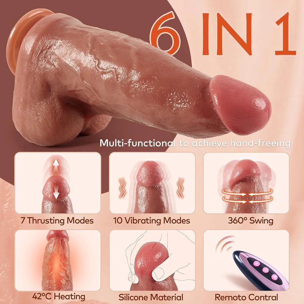 Premium 3-Inch Diameter Realistic Silicone Thrusting Dildo Vibrator with 10 Vibration and 7 Thrusting Modes, Suction Cup Base for Hands-Free Play