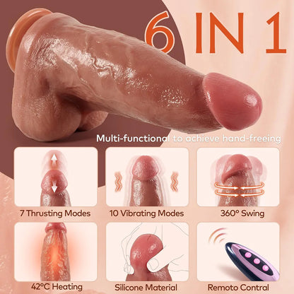 Premium 3-Inch Diameter Realistic Silicone Thrusting Dildo Vibrator with 10 Vibration and 7 Thrusting Modes, Suction Cup Base for Hands-Free Play