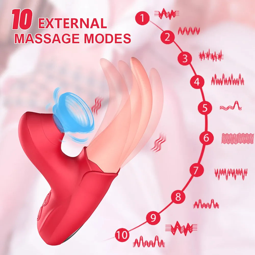 Rose-Shaped 10-Frequency Tongue Licking Vibrator for Women