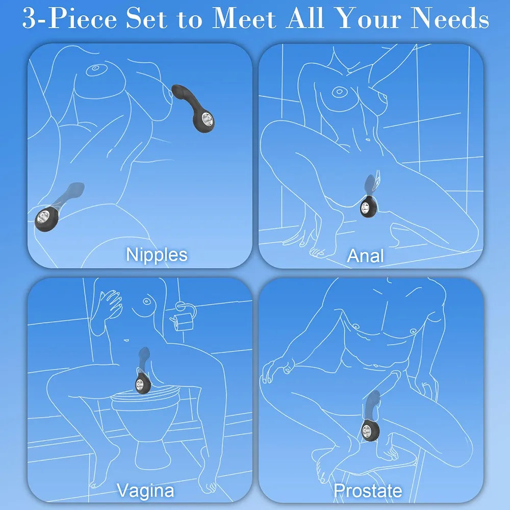 12-Mode Vibrating Anal Bead Training Kit - 3-Piece Silicone Prostate Massager Set for Beginners and Advanced Users