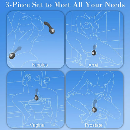 12-Mode Vibrating Anal Bead Training Kit - 3-Piece Silicone Prostate Massager Set for Beginners and Advanced Users