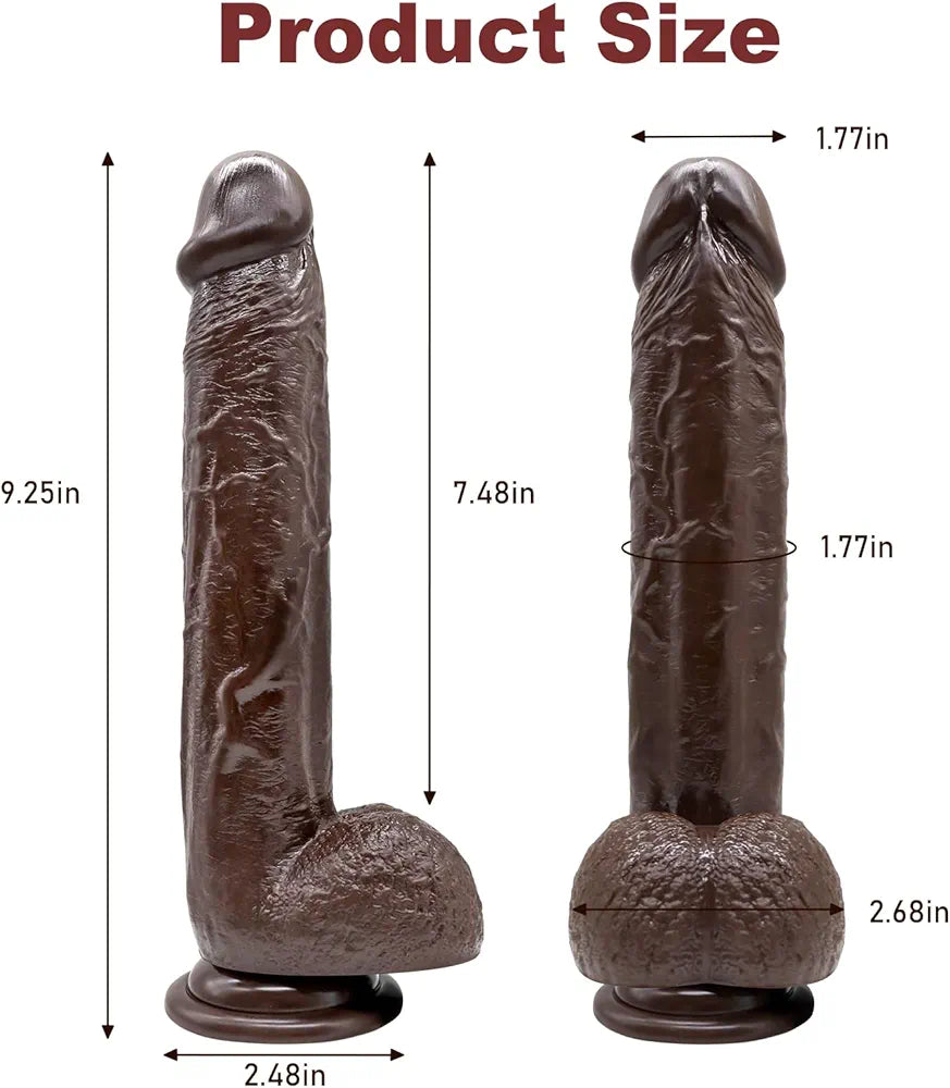 9.25 Inch Realistic Lifelike Black Dildo with Strong Suction Cup for Hands-Free G-Spot and Anal Stimulation