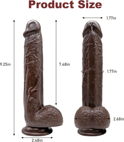 9.25 Inch Realistic Lifelike Black Dildo with Strong Suction Cup for Hands-Free G-Spot and Anal Stimulation