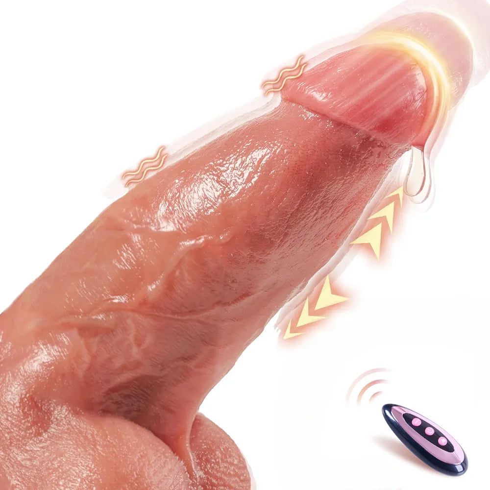 Premium 3-Inch Diameter Realistic Silicone Thrusting Dildo Vibrator with 10 Vibration and 7 Thrusting Modes, Suction Cup Base for Hands-Free Play