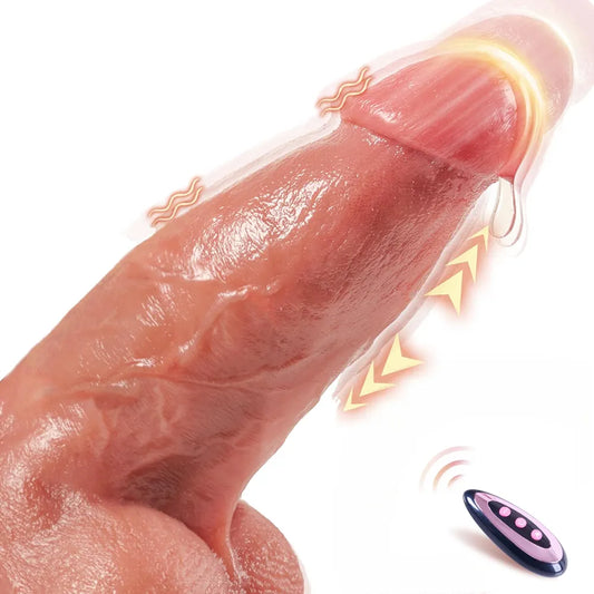 Premium 3-Inch Diameter Realistic Silicone Thrusting Dildo Vibrator with 10 Vibration and 7 Thrusting Modes, Suction Cup Base for Hands-Free Play