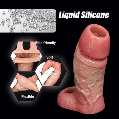 6.7'' Girth Thick Realistic Penis Sleeve Cock Sleeve,Cock Ring Penis Extender Ultra-Soft Silicone Cock Sleeve Penis Ring Adult Sex Toys for Men Couples