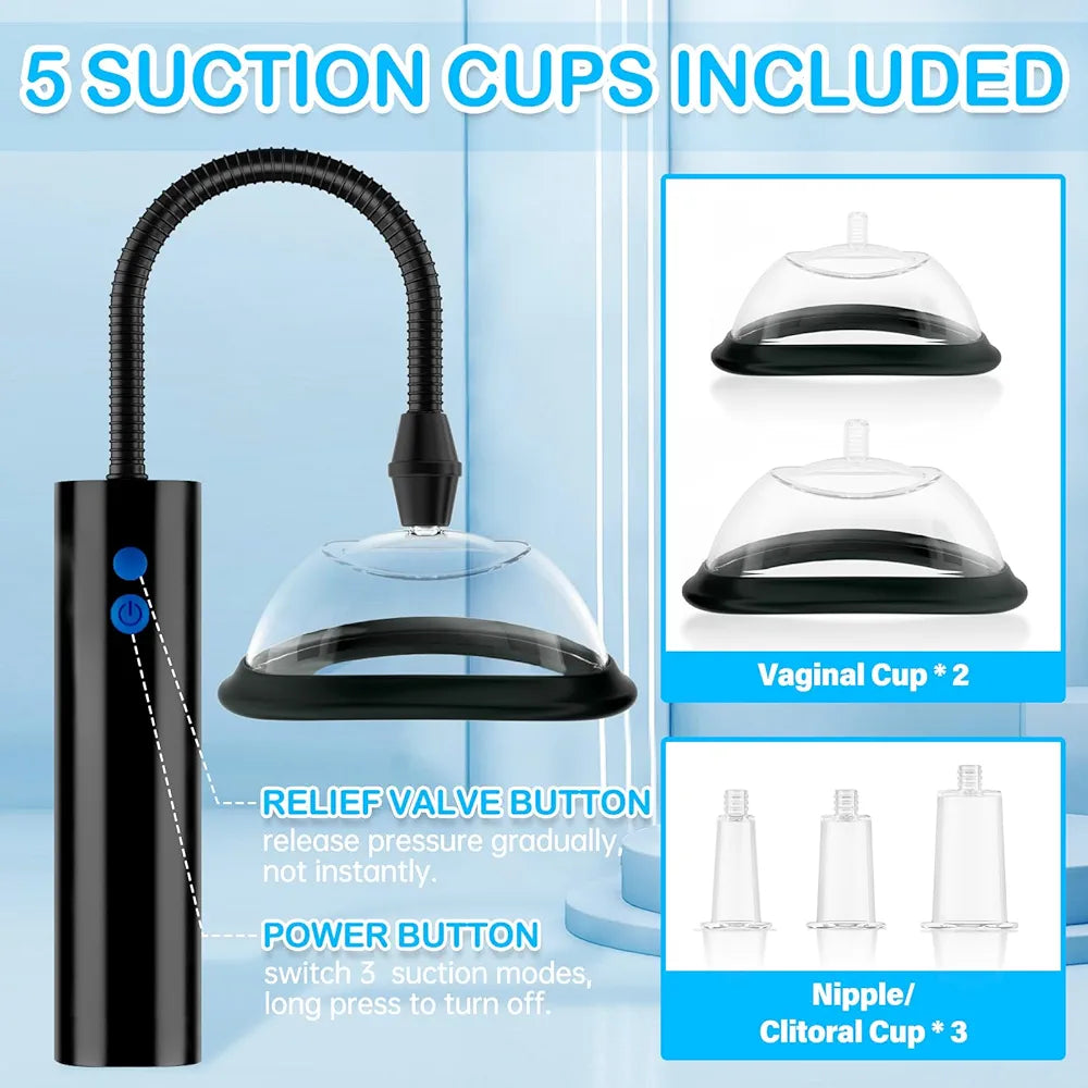 Adult Sex Toys Pussy Pump - Female Sex Toys Nipple Clit Sucker Automatic Vacuum Vagina Sex Pump, Nipple Pussy Sucking BDSM Toys Kit with 3 Powerful Suction Modes, Adult Toys & Games 5 Cups Included