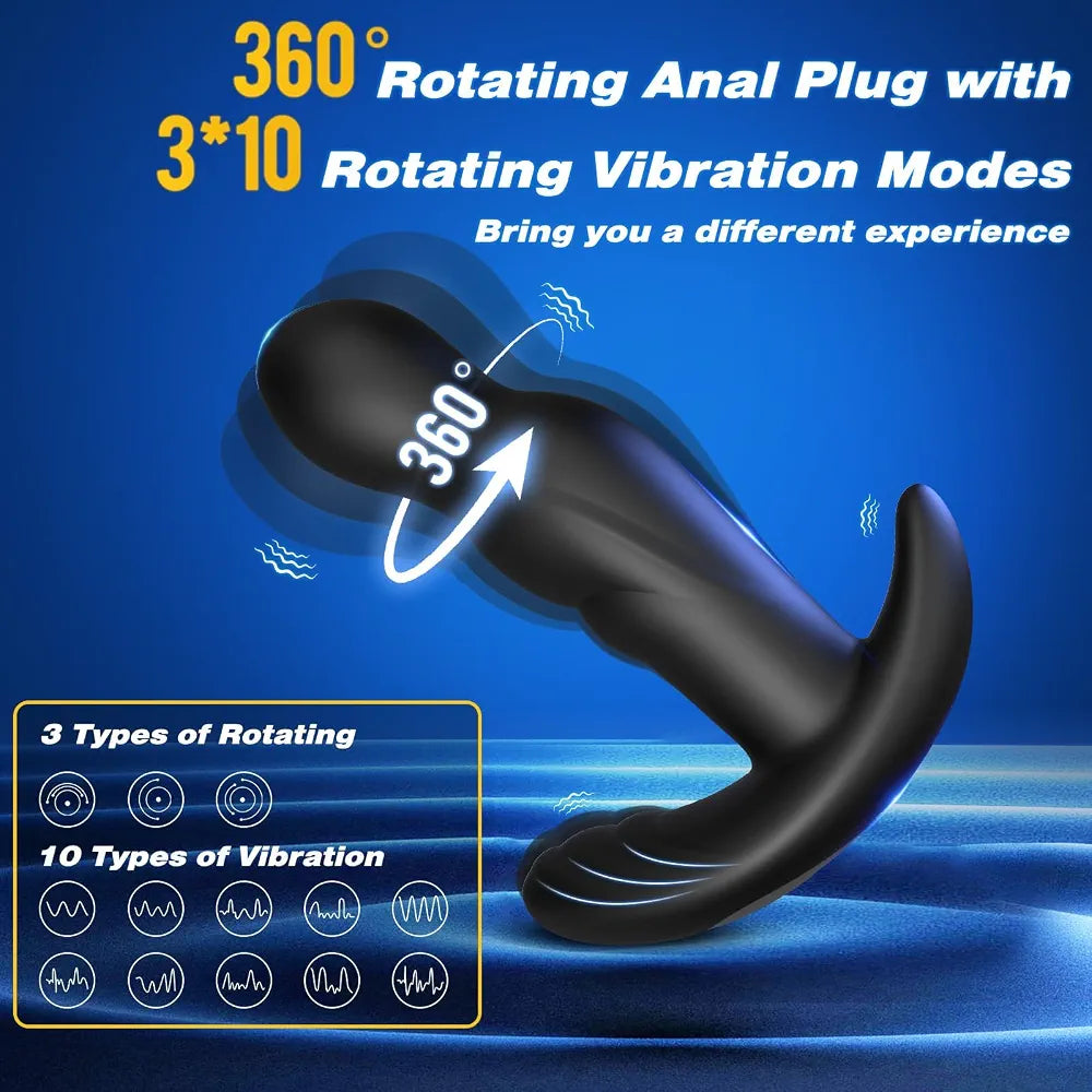Premium 360-Degree Rotating Anal Massager with Remote, 10 Vibration Modes, Waterproof Silicone Butt Plug for Men and Women