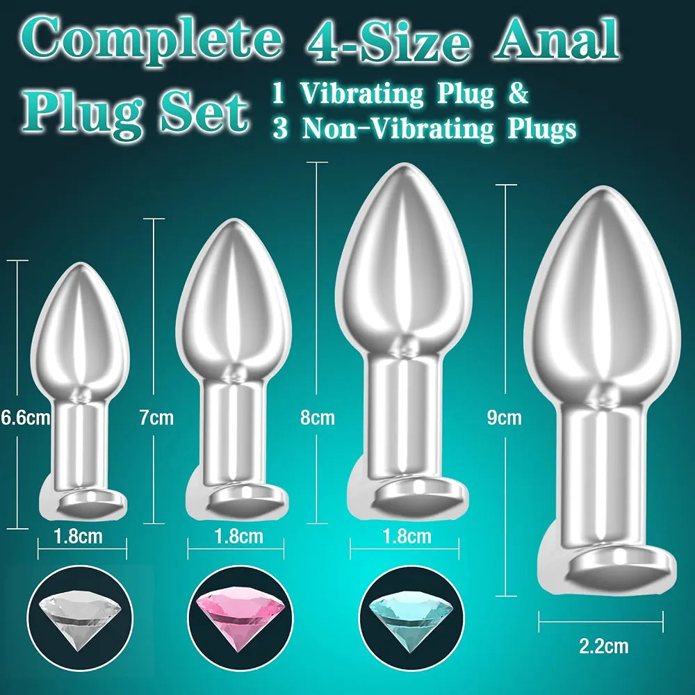 Premium 4-Piece Metal Anal Plug Set with Remote-Controlled Vibration and Prostate Stimulation