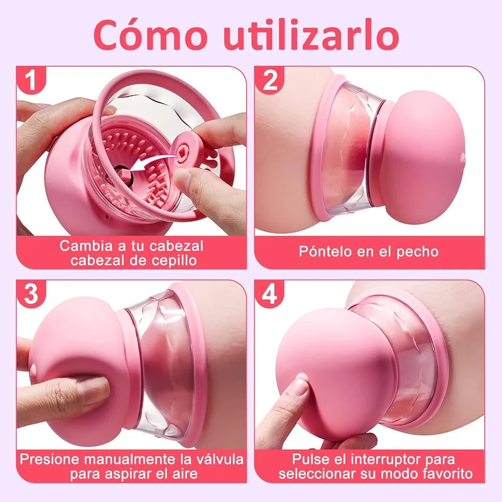 Rose-Shaped Rechargeable Nipple Sucking Vibrator with 10 Rotation Modes and 3 Interchangeable Heads