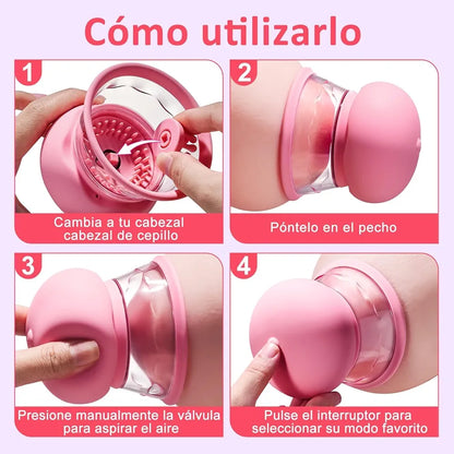 Rose-Shaped Rechargeable Nipple Sucking Vibrator with 10 Rotation Modes and 3 Interchangeable Heads