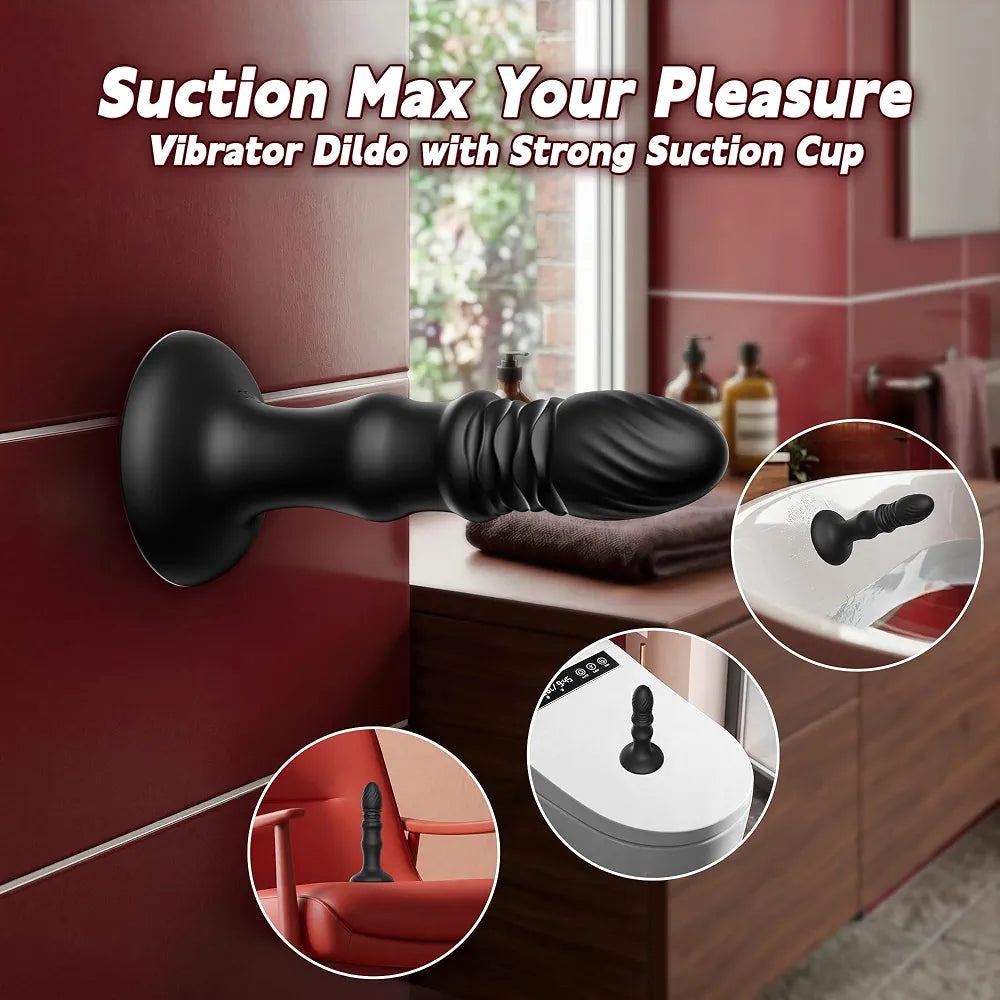 KUSHOR Remote-Controlled Prostate Massager with 9 Vibration and Thrusting Modes, Suction Cup Anal Dildo for Men