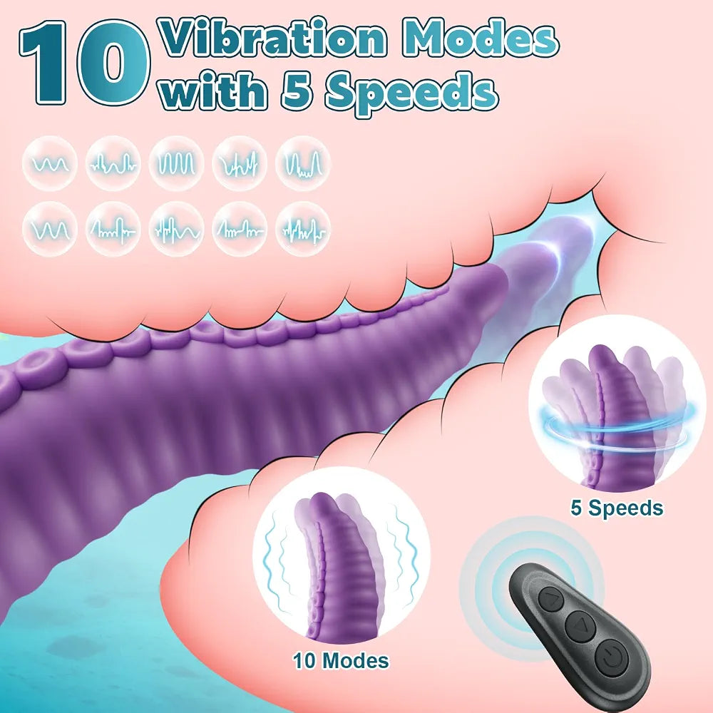 10-Mode Vibrating Fantasy Tentacle Dildo with Suction Cup - Silicone Dragon G-Spot and Anal Stimulator