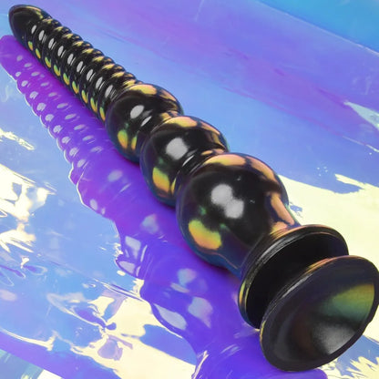 12.4-Inch Silicone Anal Training Beads with Suction Cup Base - Black