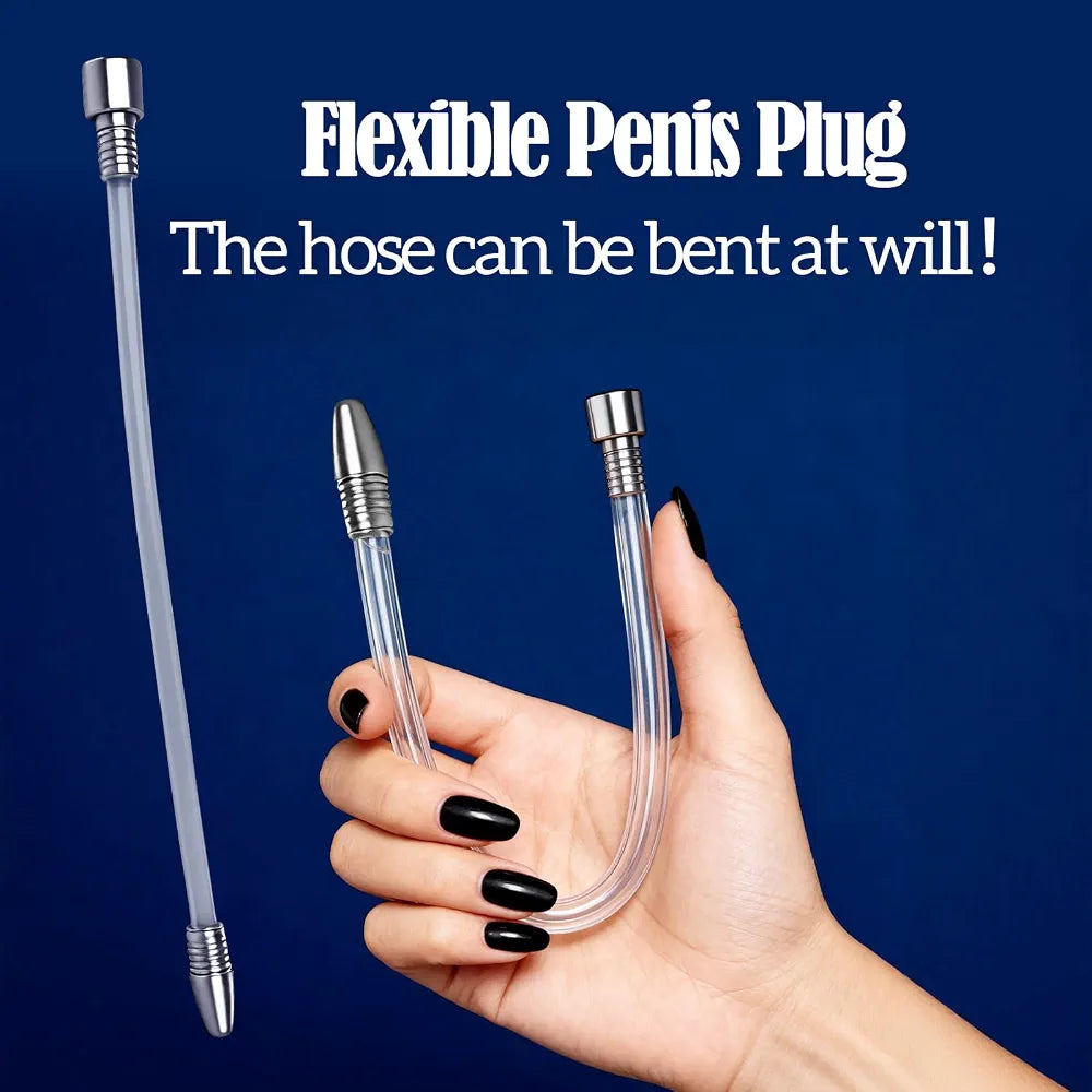 2-Piece Extra Long Silicone Hollow Urethral Sounding Rods for Prostate Training and BDSM