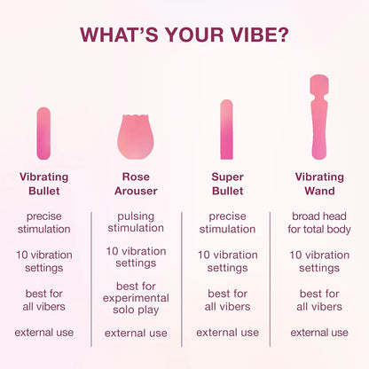 plusOne Mini Bullet Vibrator for Women - Waterproof Silicone Personal Massager, Pink