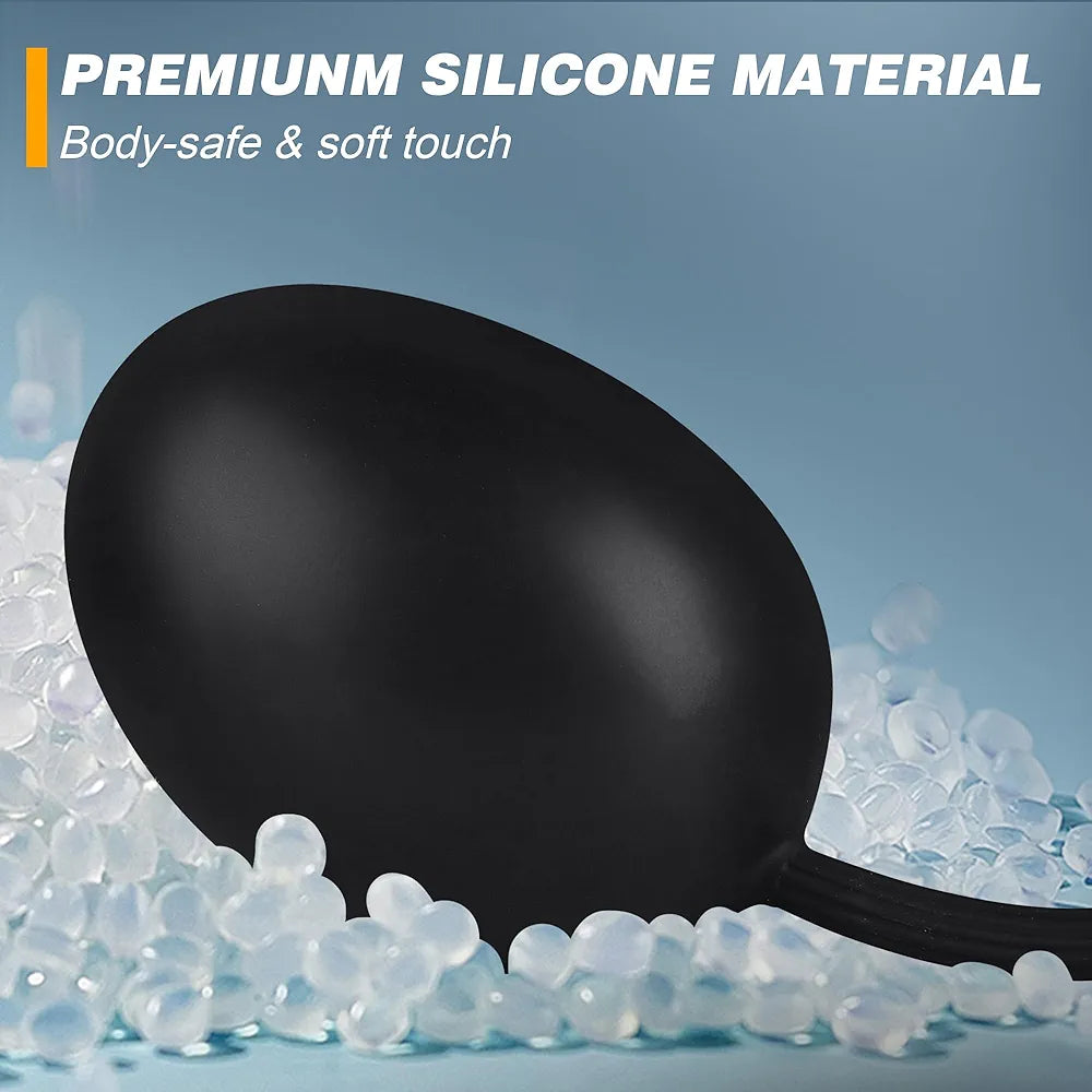 AMPLPUMP Large Magnetic Inflatable Silicone Anal Plug with Rolling Steel Ball - Wearable Anal Trainer and Stretcher for Men and Women
