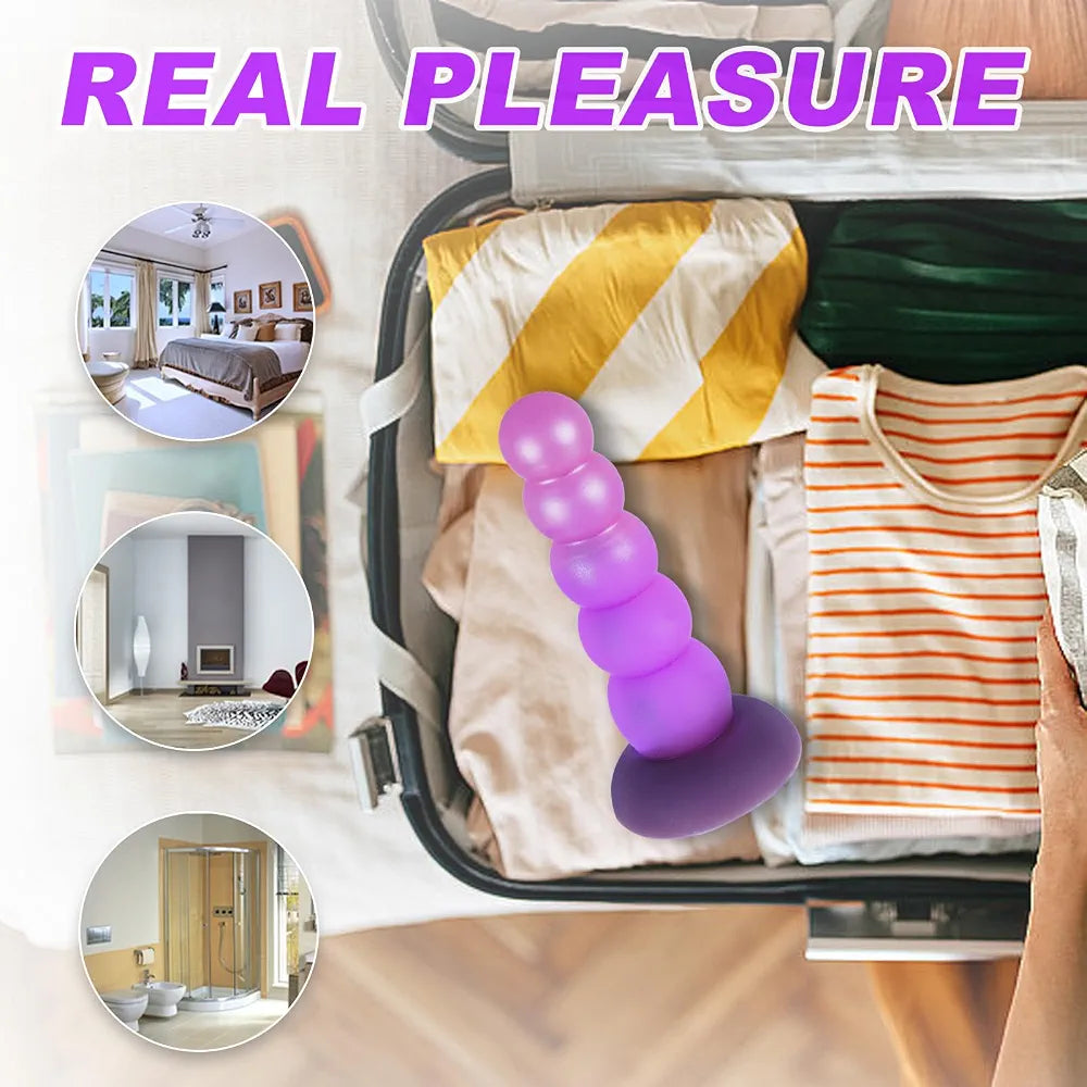 Silicone Realistic Anal Beads with Suction Cup - Flexible Prostate and G-Spot Stimulator