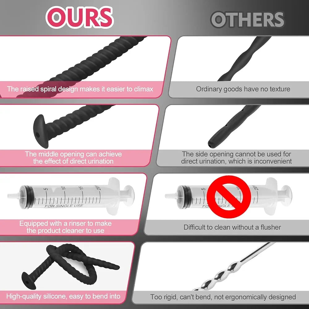 5-Piece Silicone Urethral Sound and Penis Plug Training Set - Waterproof Dual-Shaped Dilators