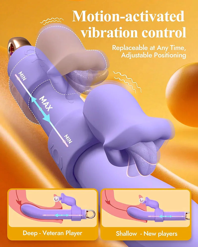 Rabbit G-Spot Dildo Vibrator with 10 Vibration, 3 Licking, and 3 Tapping Modes for Clitoral and Nipple Stimulation