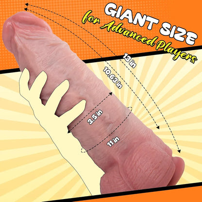 13-Inch Realistic Silicone Dildo with Movable Foreskin, 3.5-Inch Diameter XXXL Suction Cup Toy for Advanced Anal Play