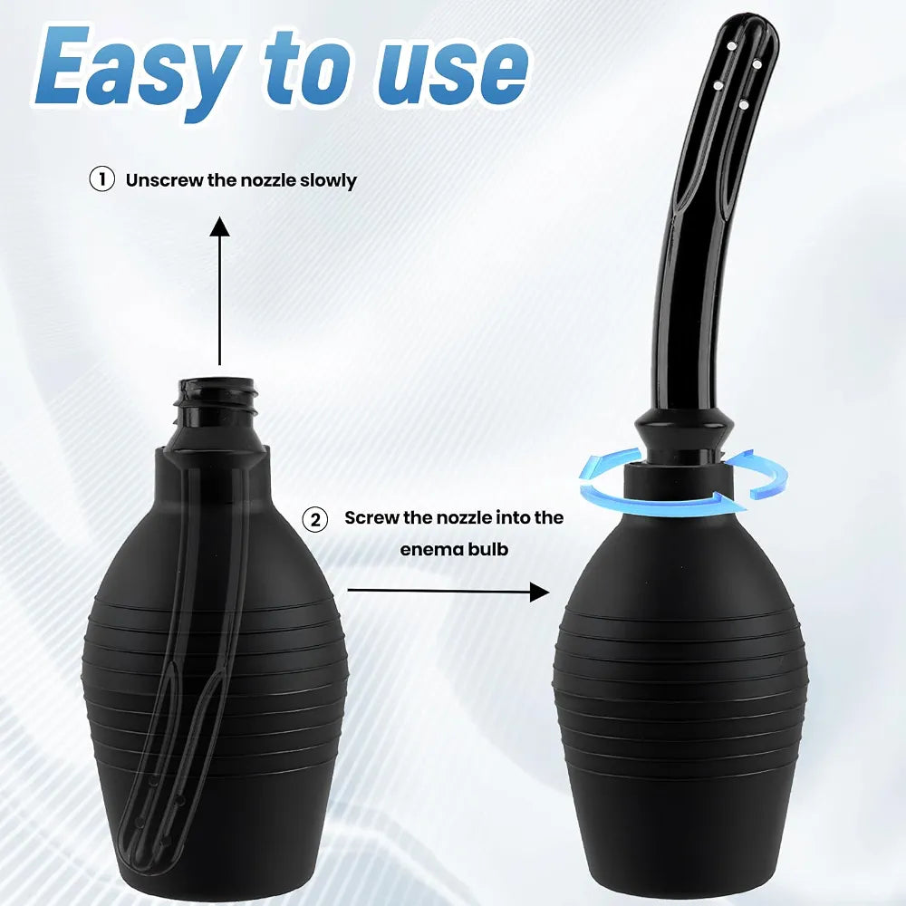 10.9oz Silicone Enema Bulb Kit with Nozzle for Colon Cleansing and Personal Hygiene - Black