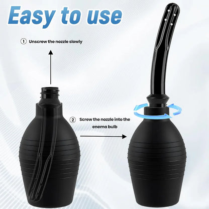 10.9oz Silicone Enema Bulb Kit with Nozzle for Colon Cleansing and Personal Hygiene - Black