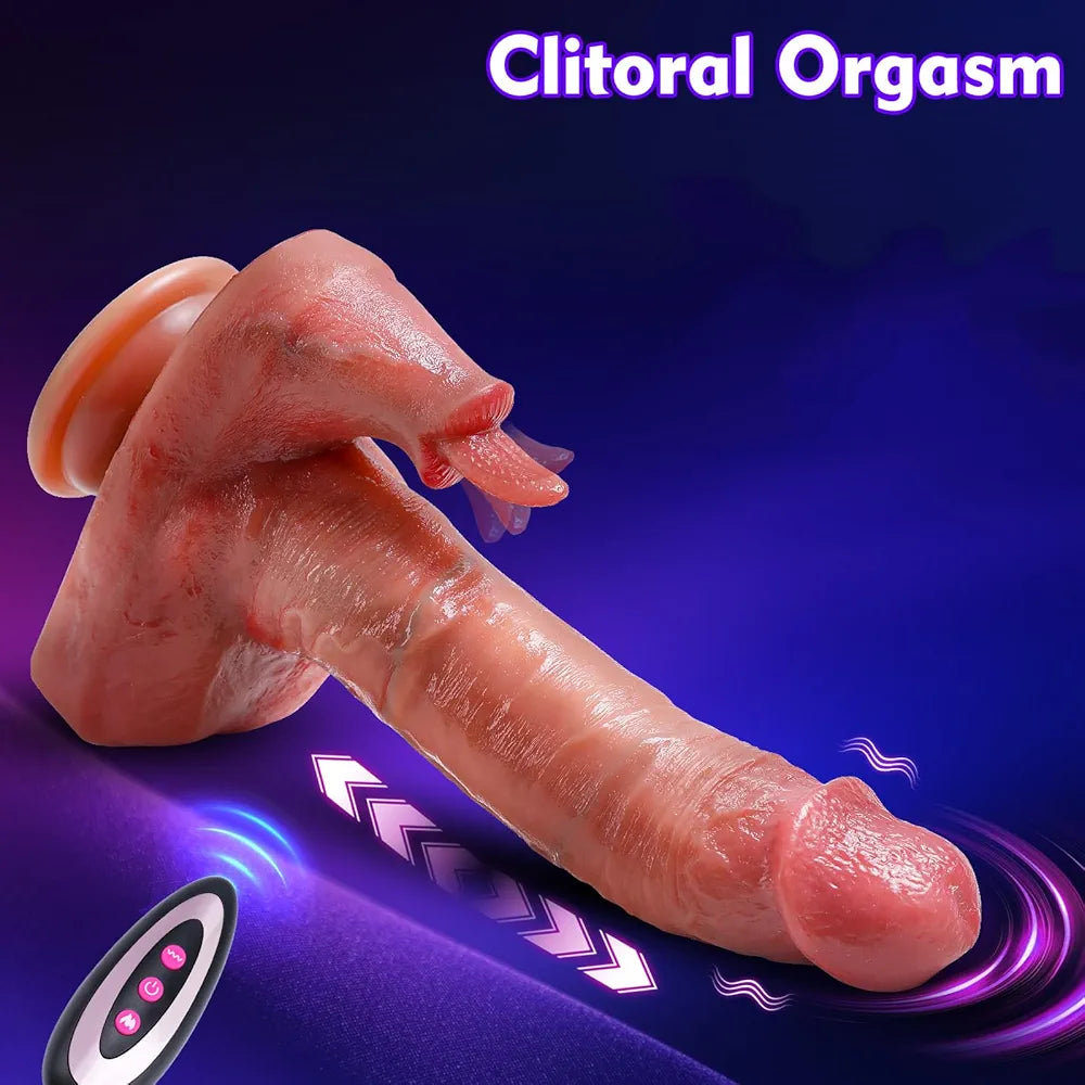 8.6-Inch Realistic Silicone Rabbit Dildo with 3 Thrusting and 9 Vibrating Modes, Suction Cup Base for G-Spot and Clitoral Stimulation
