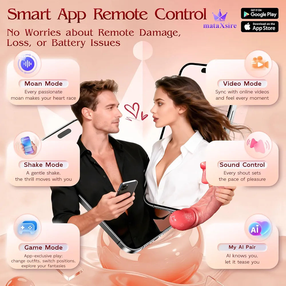 5-in-1 AI Sync Realistic Thrusting Vibrating Dildo with App Control and Tongue Licking Modes