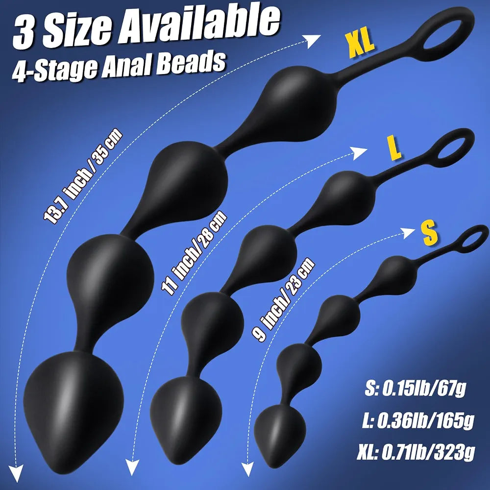 10.9-Inch Flexible Silicone Anal Bead Trainer with Pull String for Prostate Massage