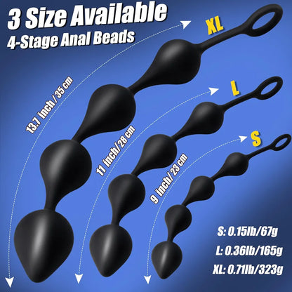 10.9-Inch Flexible Silicone Anal Bead Trainer with Pull String for Prostate Massage
