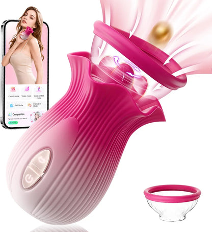 Rose AI-Sync Vibrator: 21-Mode Suction, Licking & Vibration Toy for Clitoral and Anal Stimulation