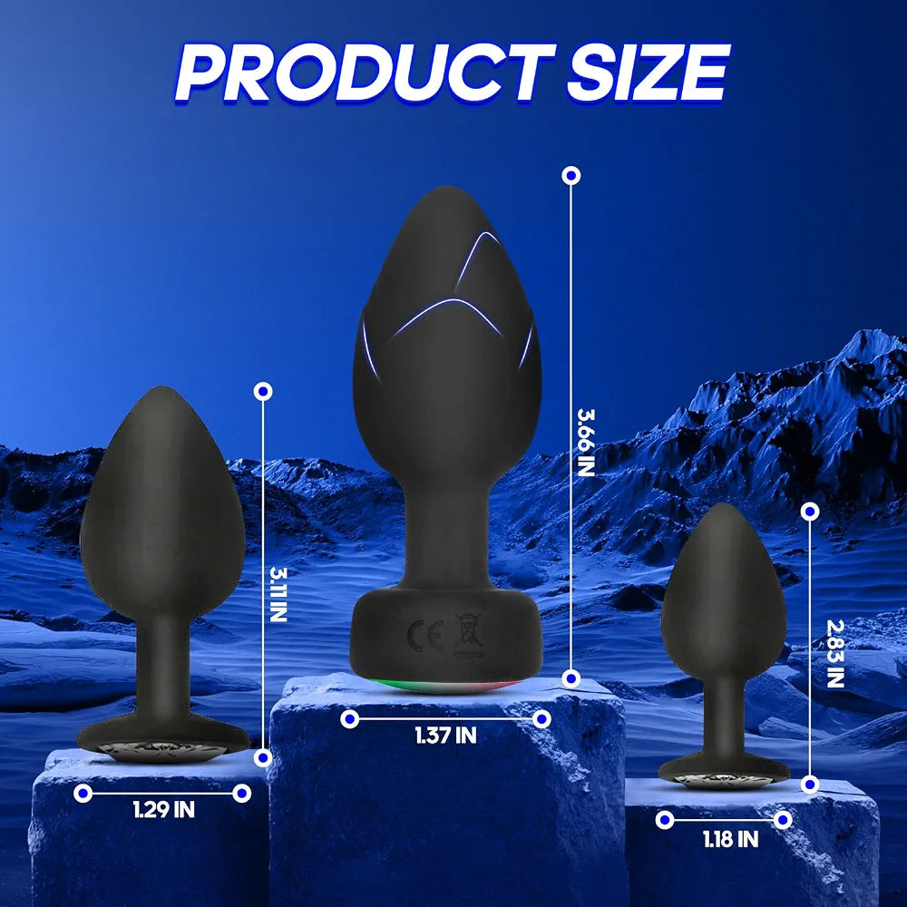 10-Mode Remote Controlled LED Vibrating Anal Plug Set with 3 Interchangeable Attachments
