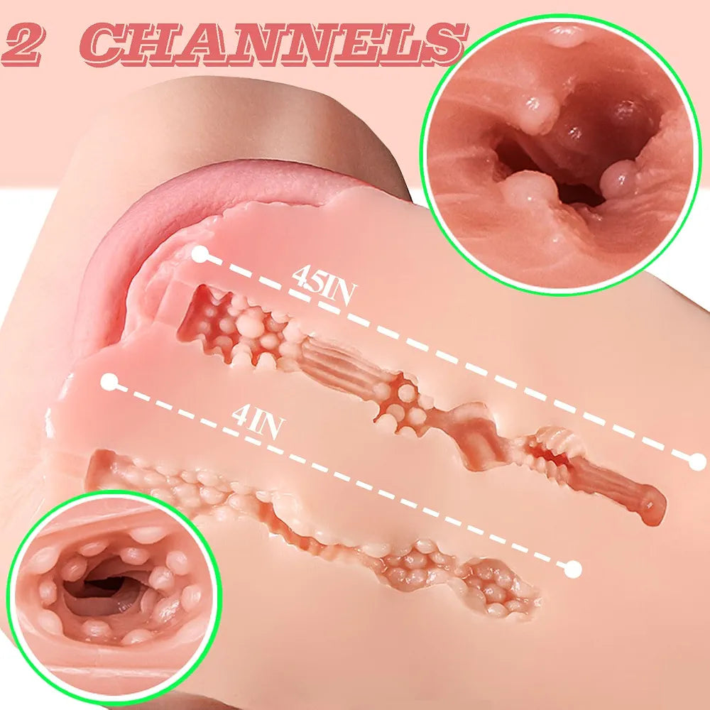 Lifelike 2.43lbs Compact Dual-Entry Male Masturbator with Realistic Soft Texture