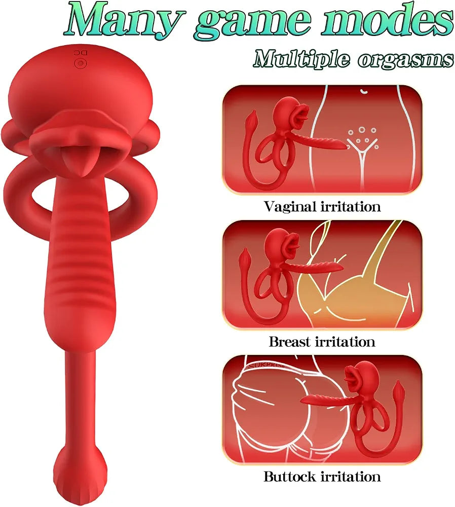 Premium 3-in-1 Dual Vibrating Cock Ring with 9 Stimulation Modes and Tongue Licking Function