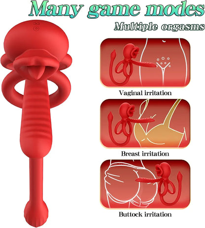 Premium 3-in-1 Dual Vibrating Cock Ring with 9 Stimulation Modes and Tongue Licking Function