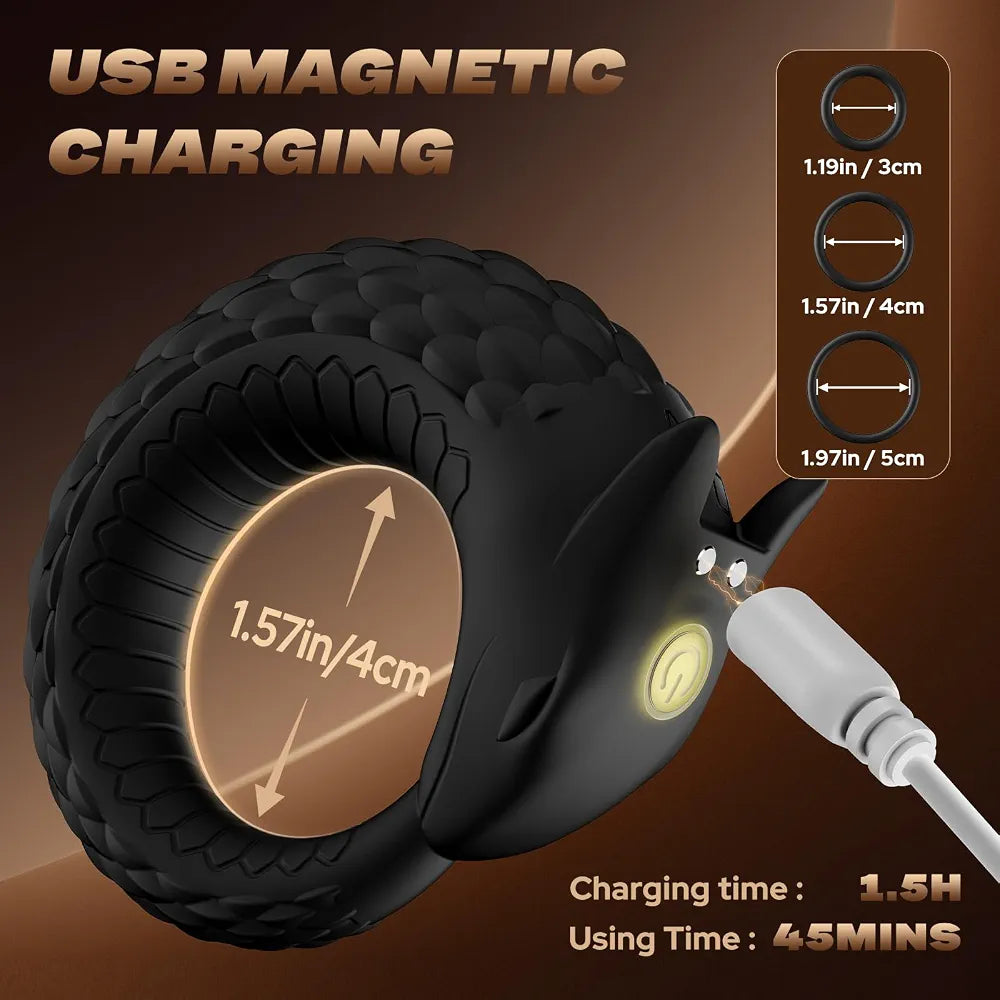 Dragon-Shaped Silicone Vibrating Penis Ring with 10 Vibration Modes for Couples