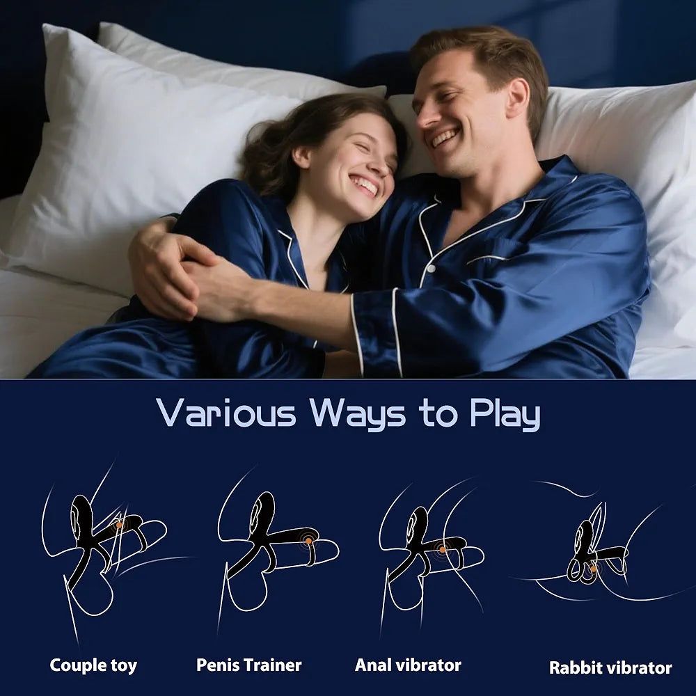 10-Mode Dual-Stimulation Vibrating Penis Ring with G-Spot and Clitoral Massager