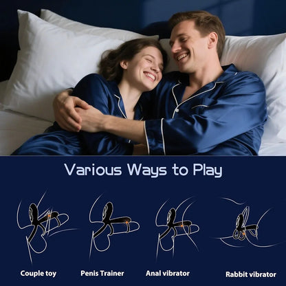 10-Mode Dual-Stimulation Vibrating Penis Ring with G-Spot and Clitoral Massager