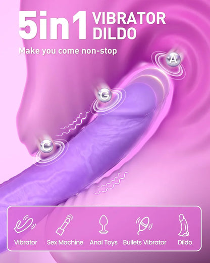 9-Inch Thrusting G-Spot Vibrating Dildo with 10 Vibration Patterns and 3 Thrusting Modes, Waterproof Silicone Adult Toy for Couples