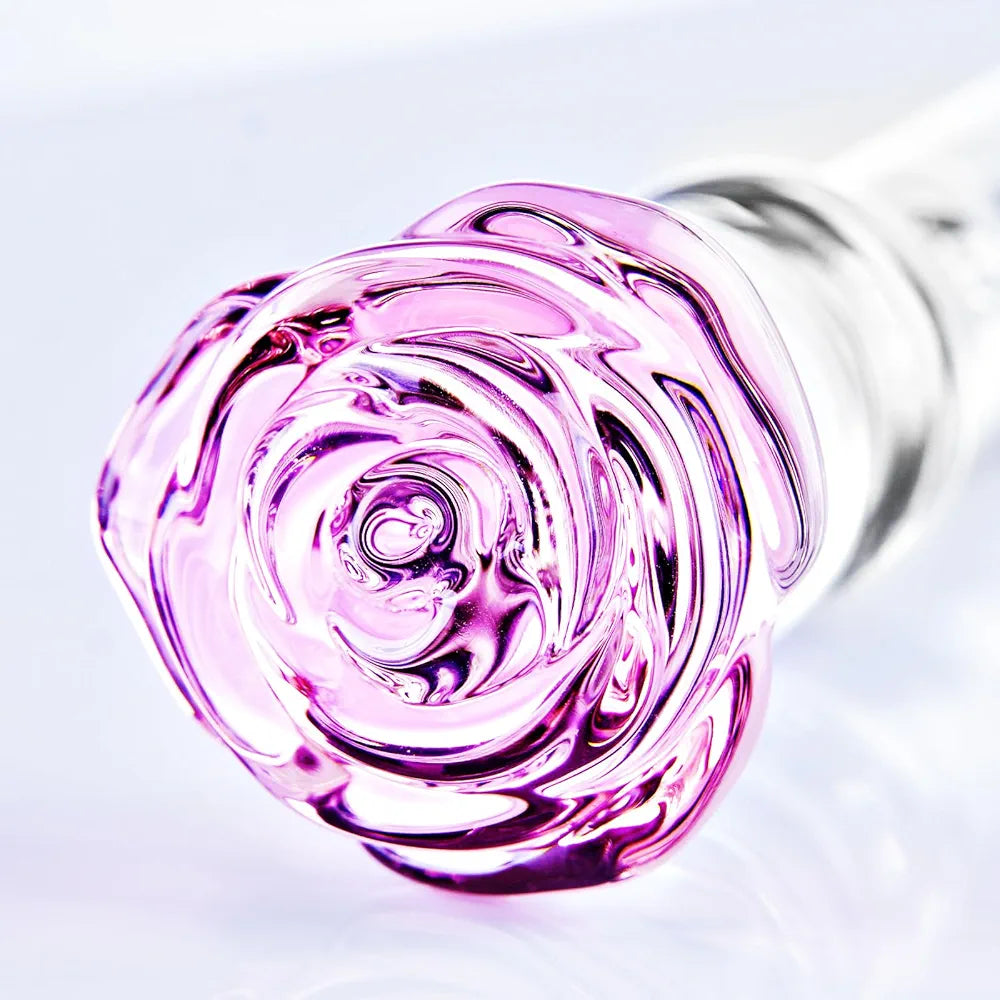 8.3 Inch Rose Crystal Glass Butt Plug with Progressive Anal Beads - G-Spot & Prostate Massager for Couples
