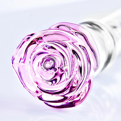 8.3 Inch Rose Crystal Glass Butt Plug with Progressive Anal Beads - G-Spot & Prostate Massager for Couples